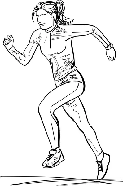 Ženská Běžecká Kresba Vektorové Ilustrace — Stockový vektor