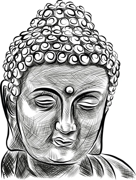 Silhouette Tête Bouddha Vecteur Dessin Main Illustration Noir Blanc — Image vectorielle