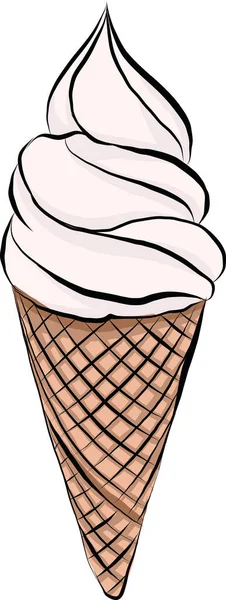 Sketch Vanilla Ice Cream Waffle Cup White Background Vector Illustration — Stock Vector