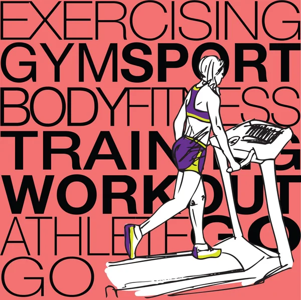 Illustration of Athletic woman on gym class walk treadmill runni — Stock Vector