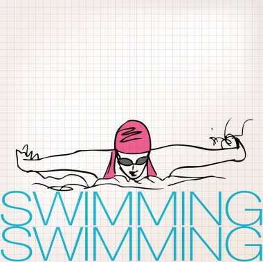 İllüstrasyon kelebek kontur stili Yüzme kız