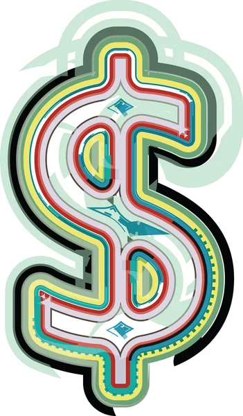 Signo abstracto dólar colorido — Vector de stock