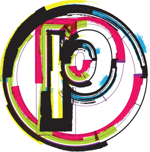 Färgglada grunge teckensnitt bokstaven p — Stock vektor