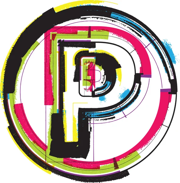 Πολύχρωμο grunge γραμματοσειρά γράμμα p — Διανυσματικό Αρχείο