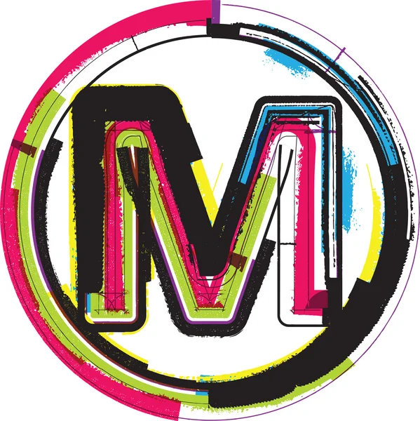 Kleurrijke grunge lettertype alfabet m — Stockvector