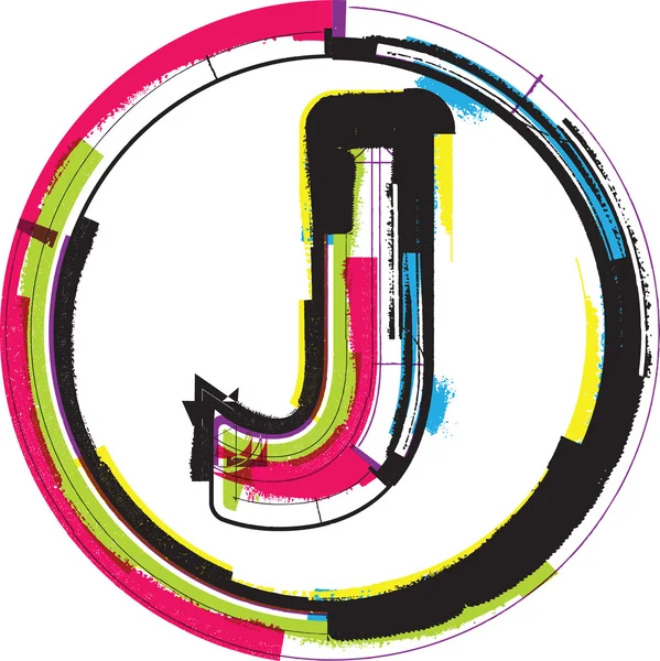 Färgglada grunge teckensnitt bokstaven j — Stock vektor