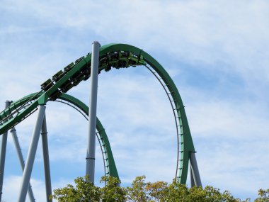 Roller Coaster mavi gökyüzü arka plan ile