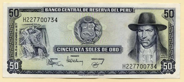 Тупак Амару II на старой банкноте из Перу . — стоковое фото