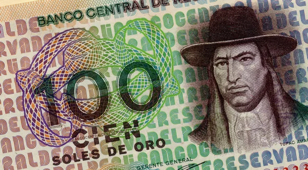 Tupac Amaru Ii na starych banknotów z Peru. — Zdjęcie stockowe