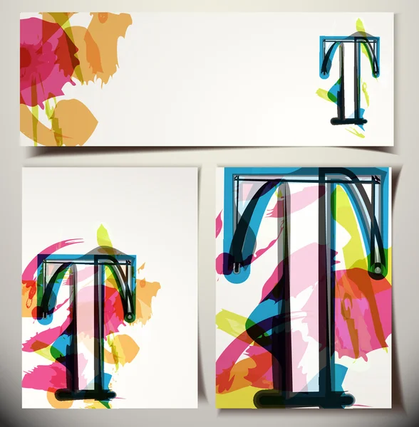 Művészi üdvözlőkártyákat T betű — Stock Vector