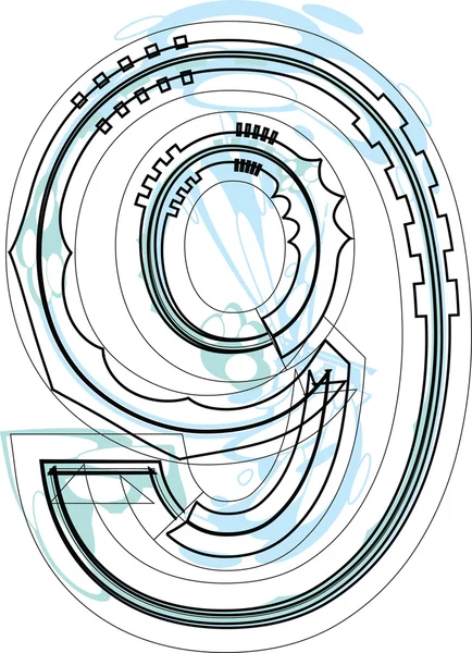 Ilustrasi fonta NUMBER 9 - Stok Vektor