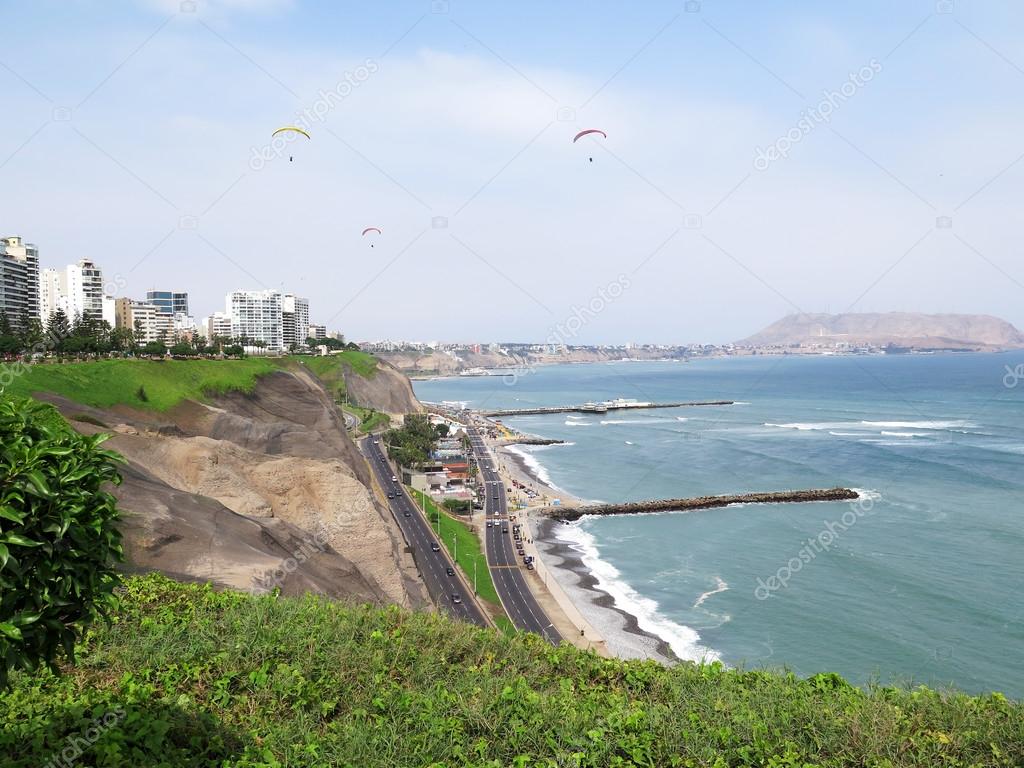 Stock Photo - Shot of the Green Coast beach in Lima-Peru