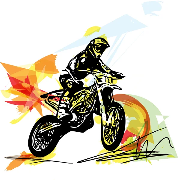 Extremo motocross corredor en motocicleta — Vector de stock