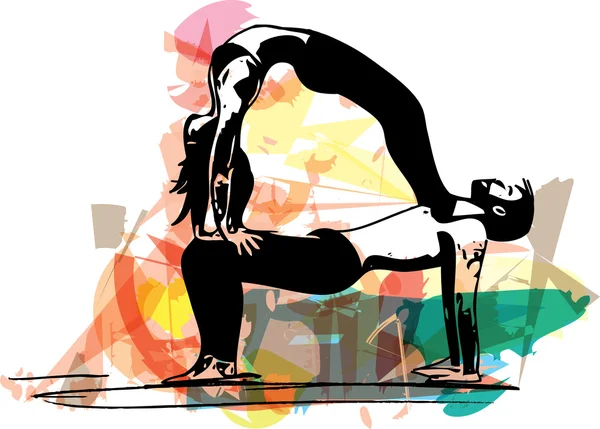 Yoga pareja ilustración — Vector de stock