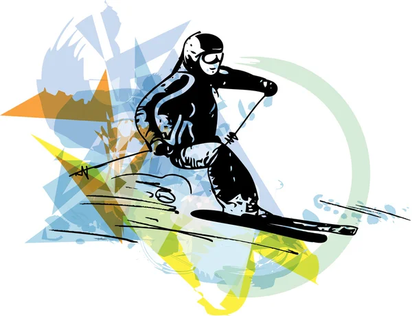 Skiing sketch illustration — Stock Vector