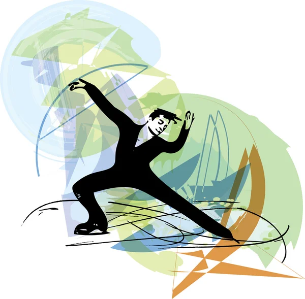 Patineur sur glace homme patinant à l'arène sportive colorée — Image vectorielle