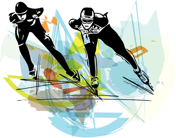 Patineurs de vitesse à la patinoire colorée — Image vectorielle