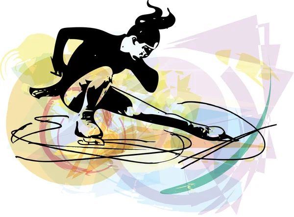 女人溜冰滑冰在多彩的体育馆 — 图库矢量图片