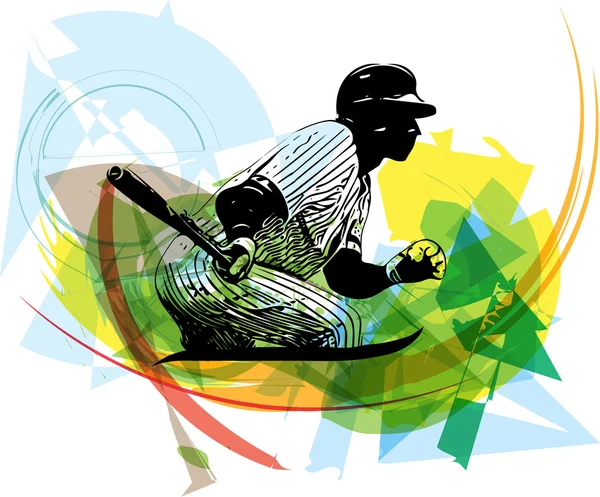 Illustrazione del giocatore di baseball che gioca — Vettoriale Stock