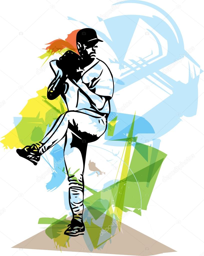Illustration of baseball player playing