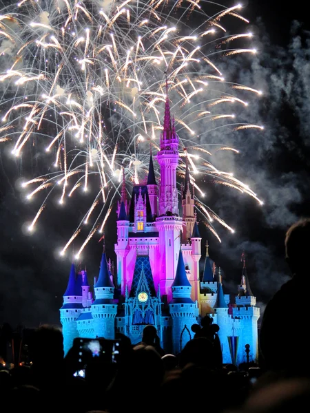 Castillo con fuegos artificiales — Foto de Stock