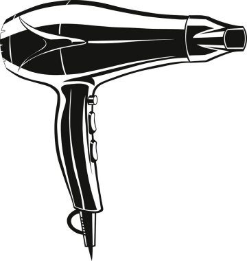 Düzgün şekilli bir saç kurutma makinesinin ayrıntılı çizimi güzellik, tımar ve kişisel bakım temaları için ideal..