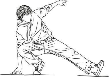 Dinamik bir yerde hip hop dansçısı, denge gösterisi, esneklik ve sokak dansı stili..