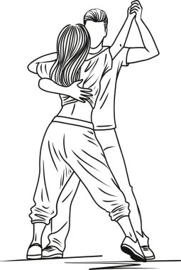 Dans eden bir çiftin taslak çizimi. Hareketli ve akıcı bir pozda yakalanmış.