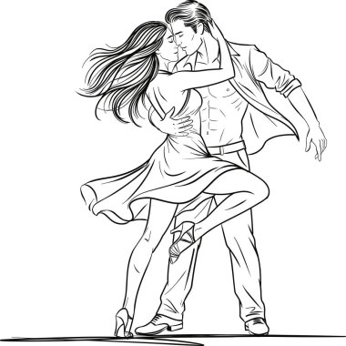 Bir çift, akışkan hareket ve güçlü bir bağlantıyla etkileyici bir dans gösterisi sergiliyor. Zarif çizgiler tutku, ritim ve koordineli hareketi vurgular.