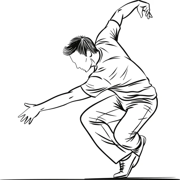 Düşük ve anlamlı bir hareketle yakalanmış bir erkek dansçının stilize edilmiş çizimi. İllüstrasyonda akışkan hareket, denge ve dinamik beden kontrolü vurgulanıyor.