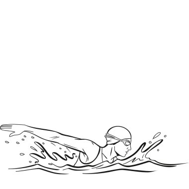 Bir sporcunun serbest stil vuruşu yaparken çizdiği çizgi, düz ileri hareket ve su kayması. Su sporları, fitness ve eğitim kavramları için ideal..