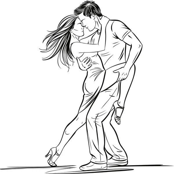 Yüzsüz bir çift, yakın temas ve etkileyici hareketlerle zarif bir dans pozu veriyor. Dans, bağlantı ve koordineli hareket temaları için temiz çizgi sanatı biçimi ideal