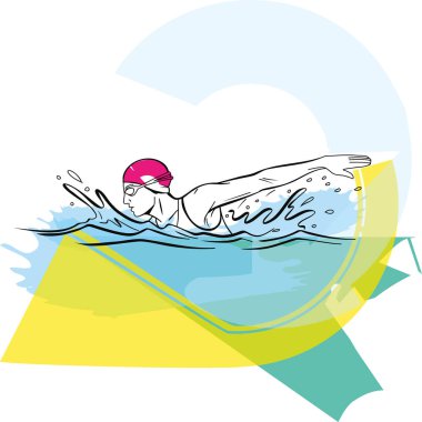 Bir sporcunun serbest stil vuruşu yaparken çizdiği çizgi, düz ileri hareket ve su kayması. Su sporları, fitness ve eğitim kavramları için ideal..