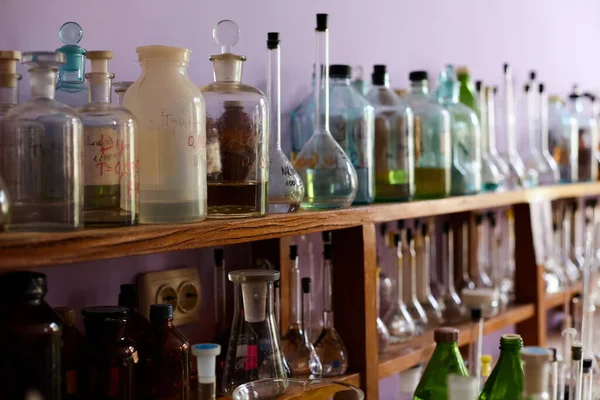 Old Chemical Laboratory Photo Old Laboratory Lot Bottles Dirt — Stock Photo, Image