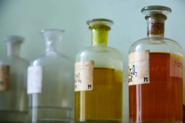 Old Chemical Laboratory Photo Old Laboratory Lot Bottles Dirt — Stock Photo, Image