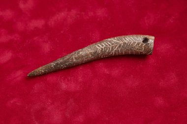 Balık ağı örmek için oyulmuş bir süs ile antik Marline Spike. Eski ip çalışma aracı
