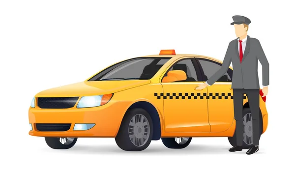 Ilustración Taxi Amarillo Fondo Aislado Coche Con Conductor Ilustraciones de stock libres de derechos