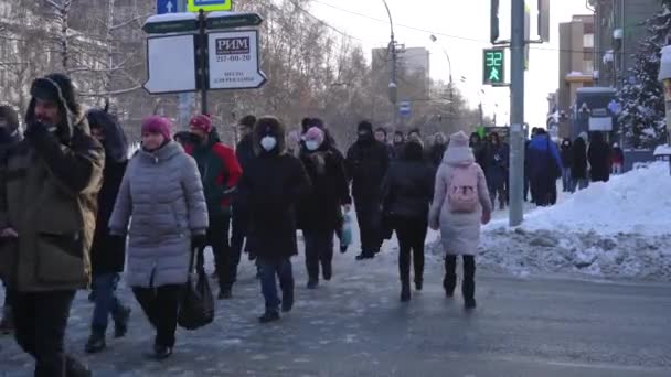 Пасажири Протестувальники Підтримку Навального Новосибірську Росія 2021 — стокове відео