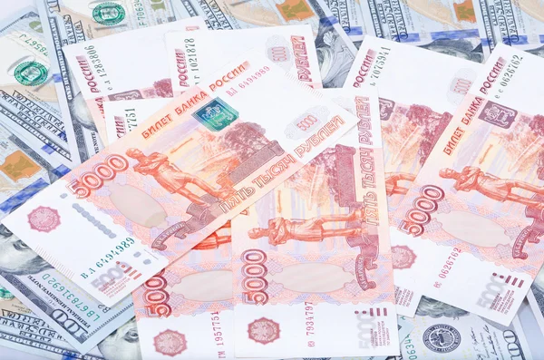 Rublos e dólares — Fotografia de Stock