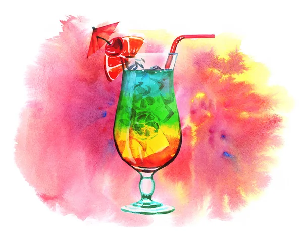 Cocktail Dans Verre Avec Des Fruits Glace Sur Fond Couleurs — Photo