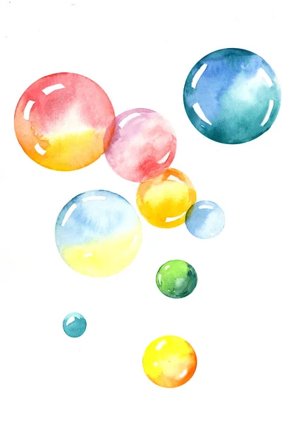 Desenho Aquarela Bolas Multicoloridas Para Design Modelos — Fotografia de Stock