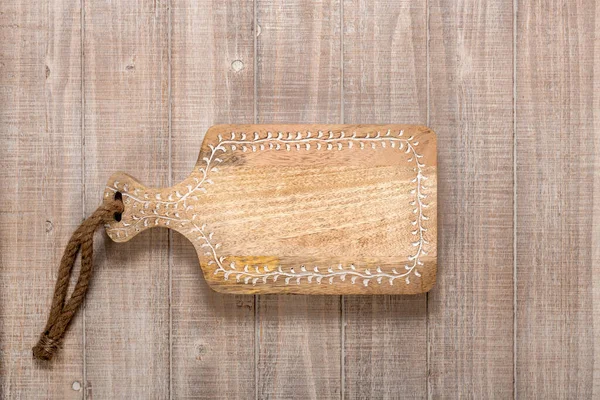 Wooden Cutting Board Copy Space Vintage Table Background Top View — Stock Photo, Image