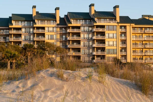 Wild Dunes Resort, South Carolina, USA - April 5, 2021. Luxury ocean view of luxury condos at sunrise, Wild Dunes Resort, Isle of Palms, South Carolina.