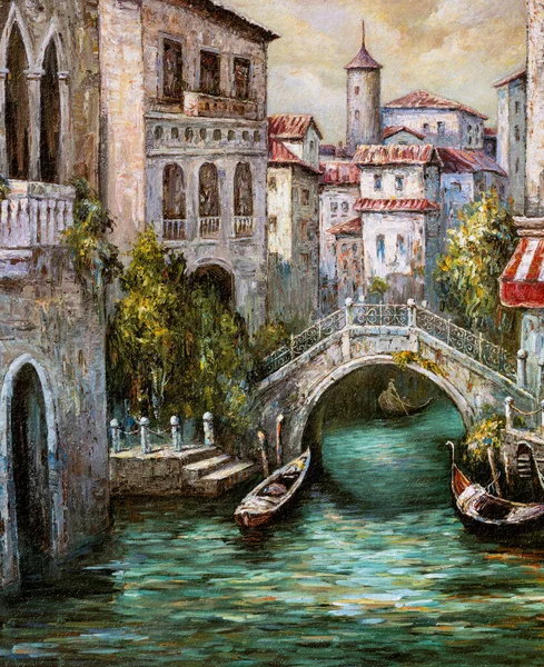 Ein Ölgemälde Venezianischer Architektur Und Wasserkanal Venedig Italien — Stockfoto