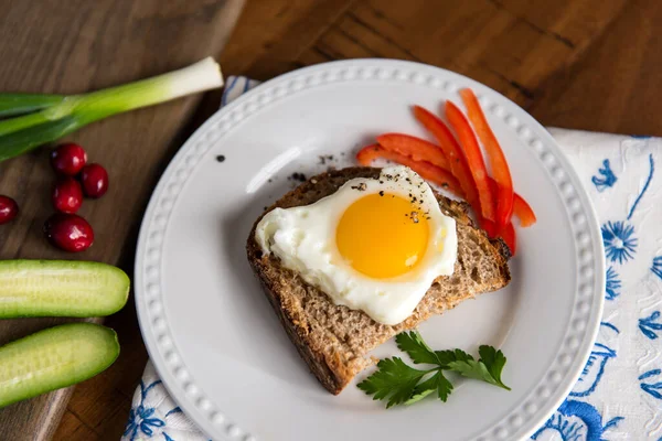 Morning Breakfast Toast Egg Shape Christmas Tree Homemade Sourdough Bread — Stock Photo, Image