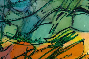 Canlı renklere, güçlü şekillere ve fırça darbelerine sahip soyut boya parçaları. Sanatsal benzersiz resim.