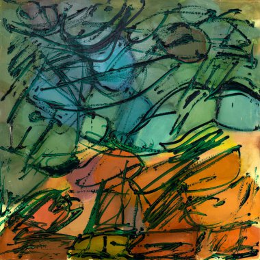 Güçlü siyah çizgileri ve fırça darbeleri olan soyut bir resim. Sanatsal benzersiz resim.