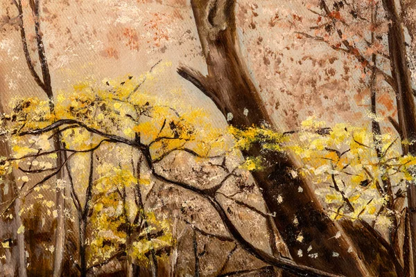 Fragment Oljemålning Som Föreställer Ett Blommande Träd Mitt Skogen — Stockfoto