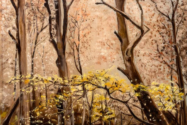 森の真ん中に咲く木を描いた油彩画の断片 — ストック写真