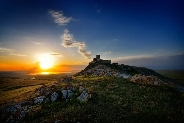 Enisala Fort bij zonsondergang, Dobrogea, Roemenië — Stockfoto